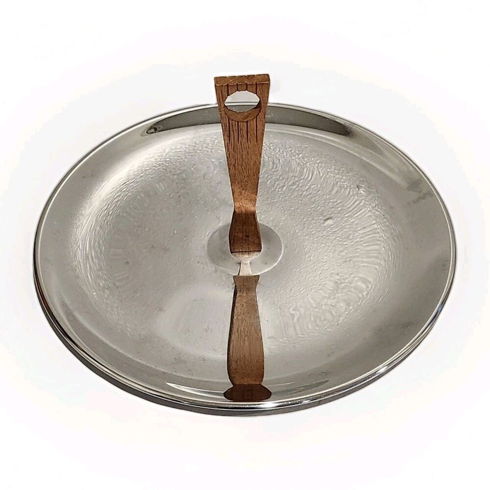 Vintage KROMEX MCM Chrome Serving Tray With Wooden Handle